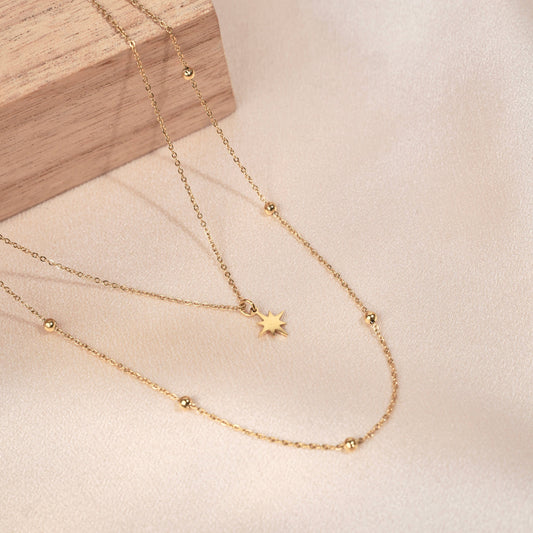 Victoire Collection - Stainless Steel Ball Chain Star Pendant Necklace