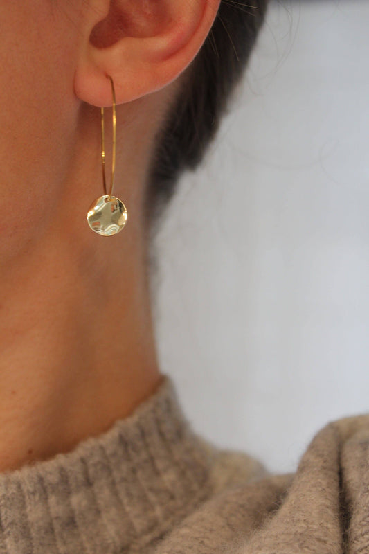 Victoire Collection Gold Plated Hoop Earrings Round Gold Pendant