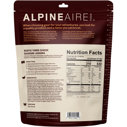 AlpineAire Rustic Three Cheese Sausage Lasagna Freeze-Dried Meal