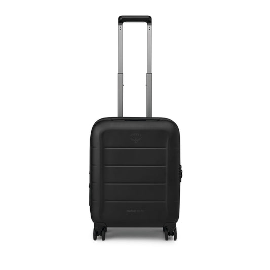 Osprey Ozone Expandable Carry-On suitcase in Black, front view