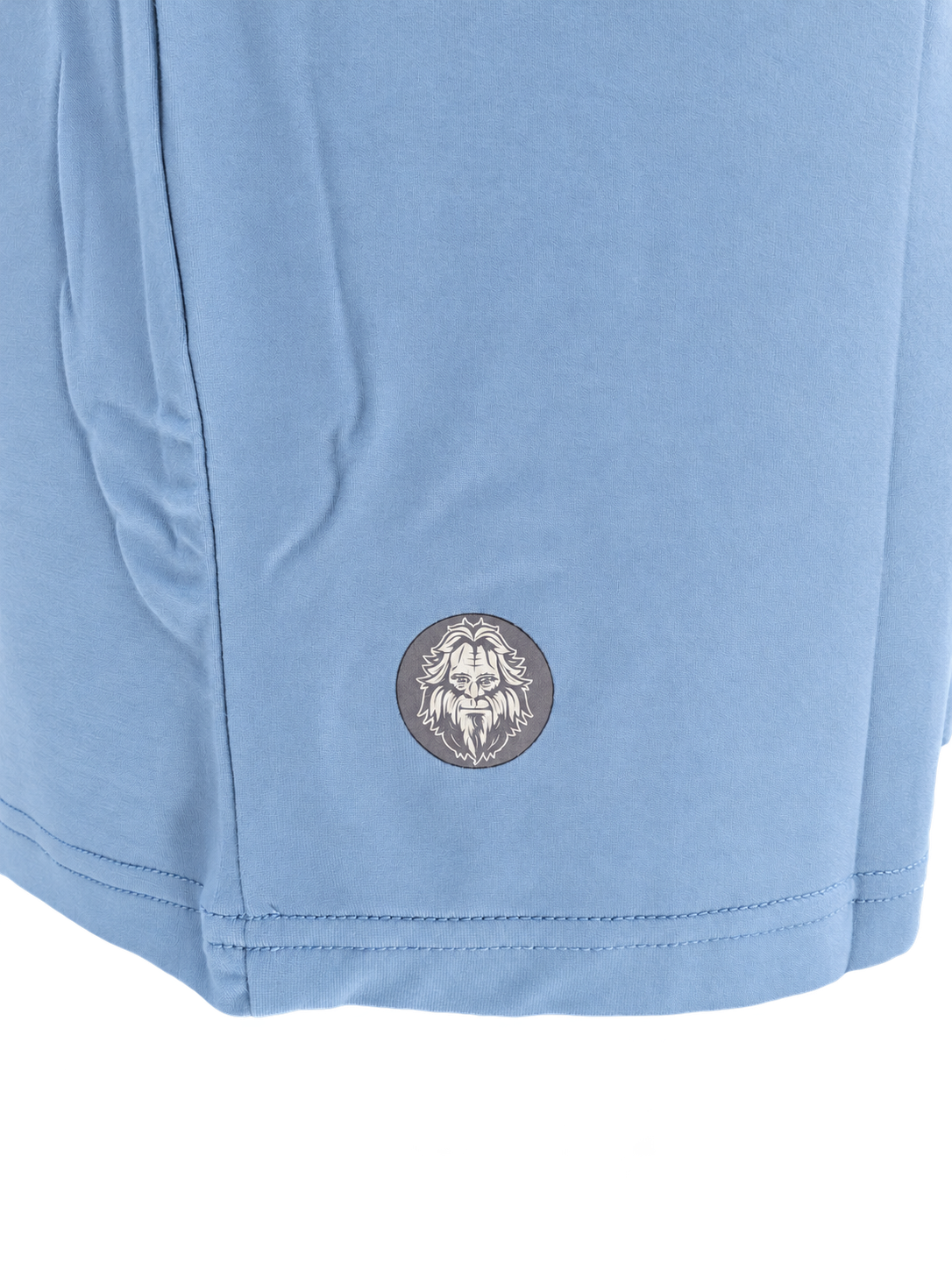 RBO Stealth Hoodie in Coastal Blue, product-only hem logo detail view