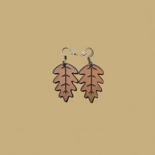 Leather Leaf Earrings by Mobile Bay Woodworking