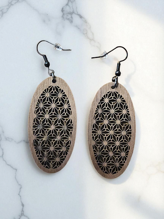 Wooden Oval Flower Earrings by Mobile Bay Woodworking