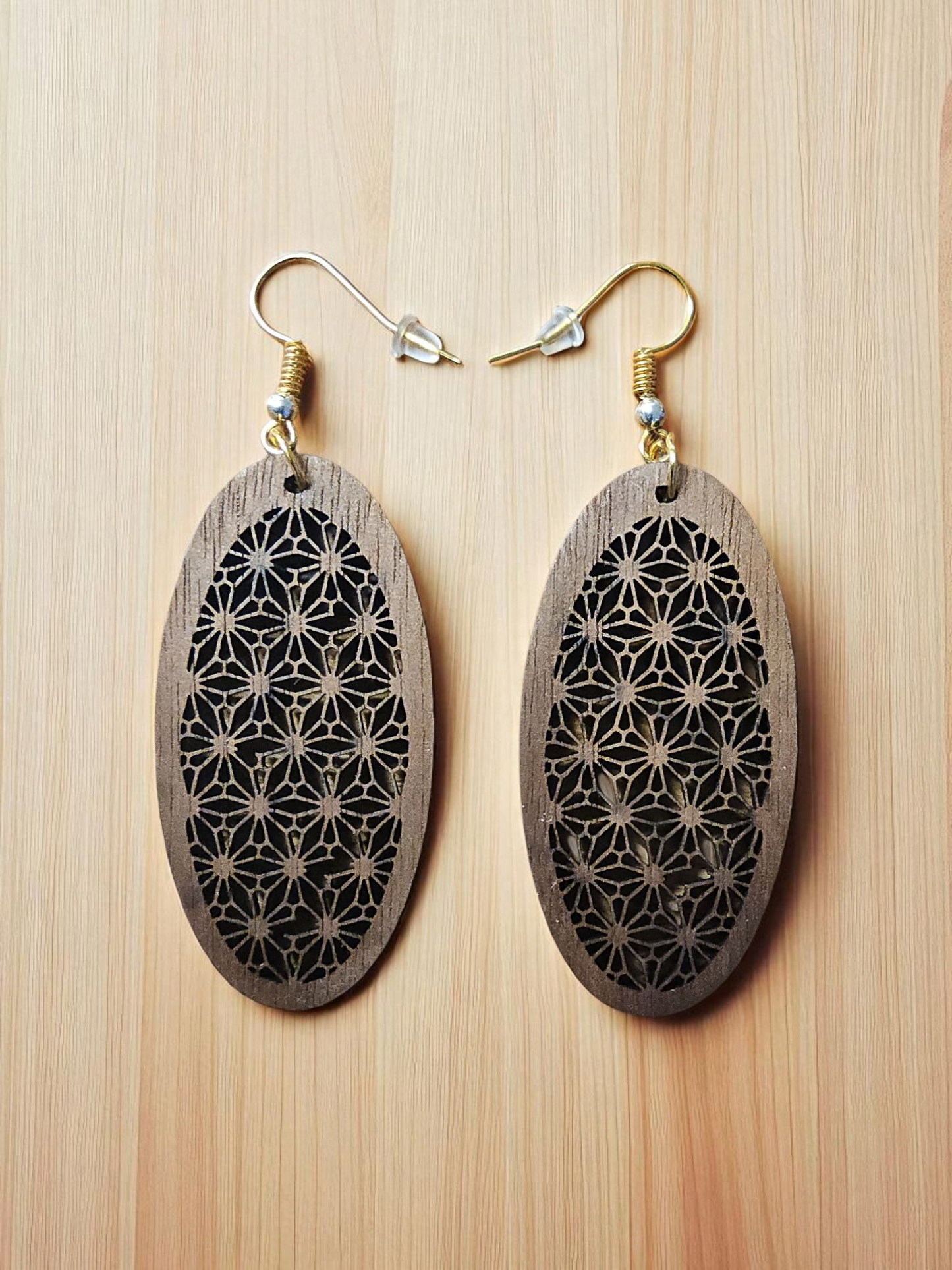 Wooden Oval Flower Earrings by Mobile Bay Woodworking