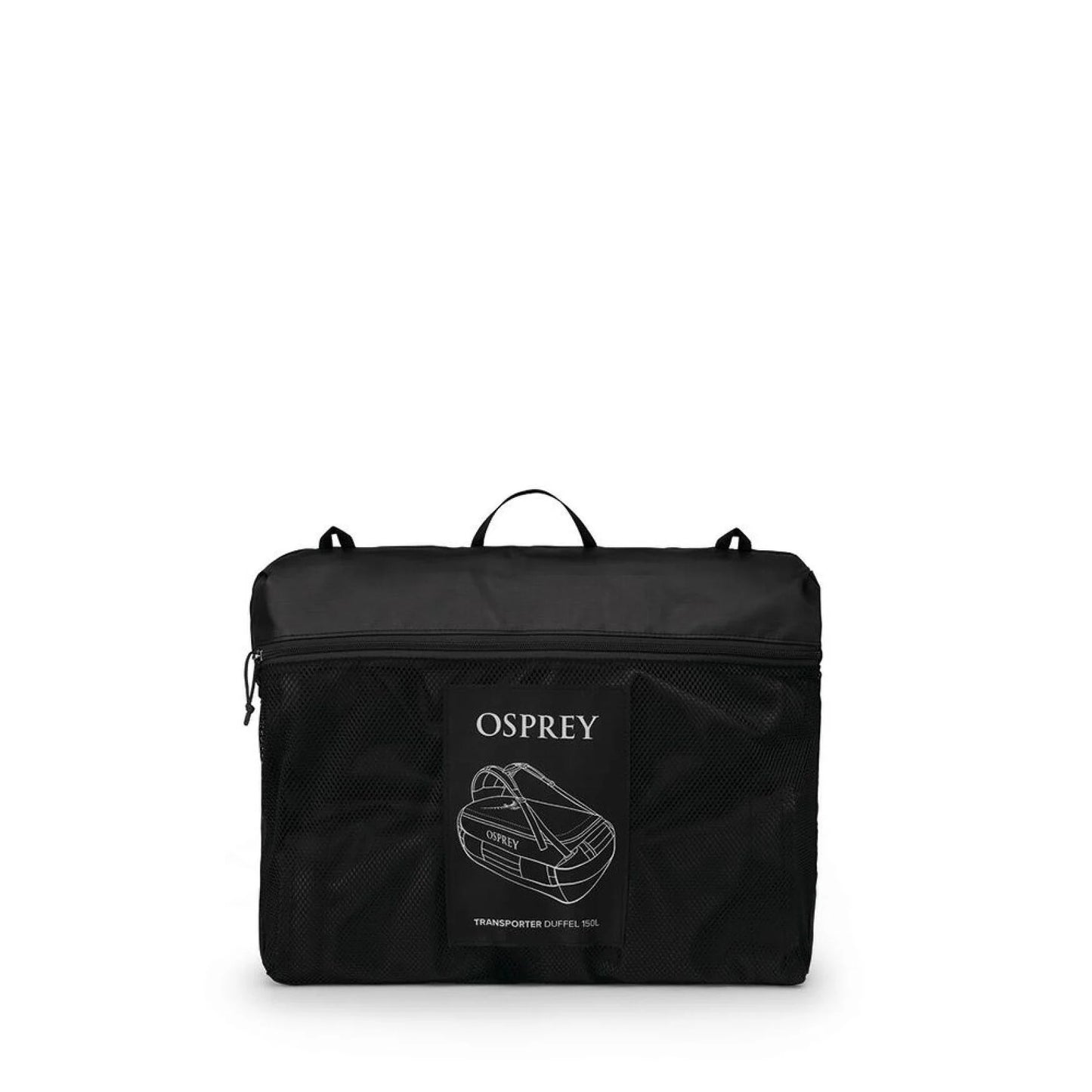 Osprey Transporter Duffel 150 packed into mesh storage bag with product illustration on the front