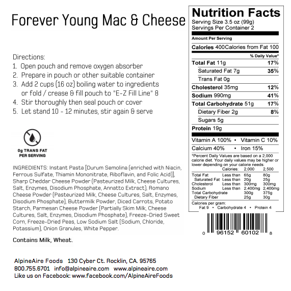 AlpineAire Forever Young Mac & Cheese