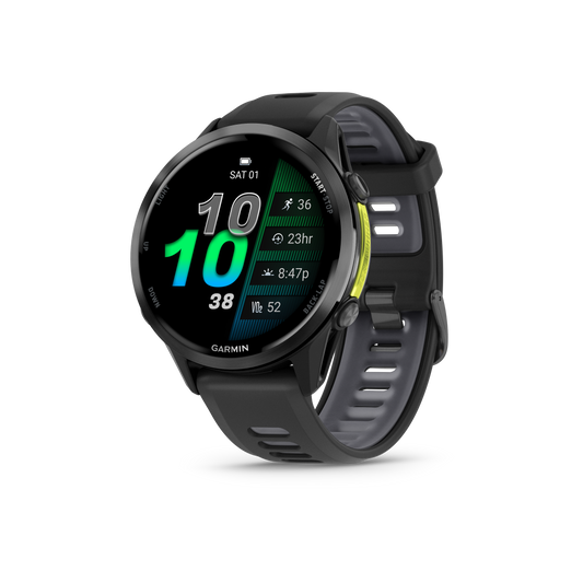 Garmin Forerunner 970 GPS running smartwatch in carbon gray, compared with the Forerunner 570