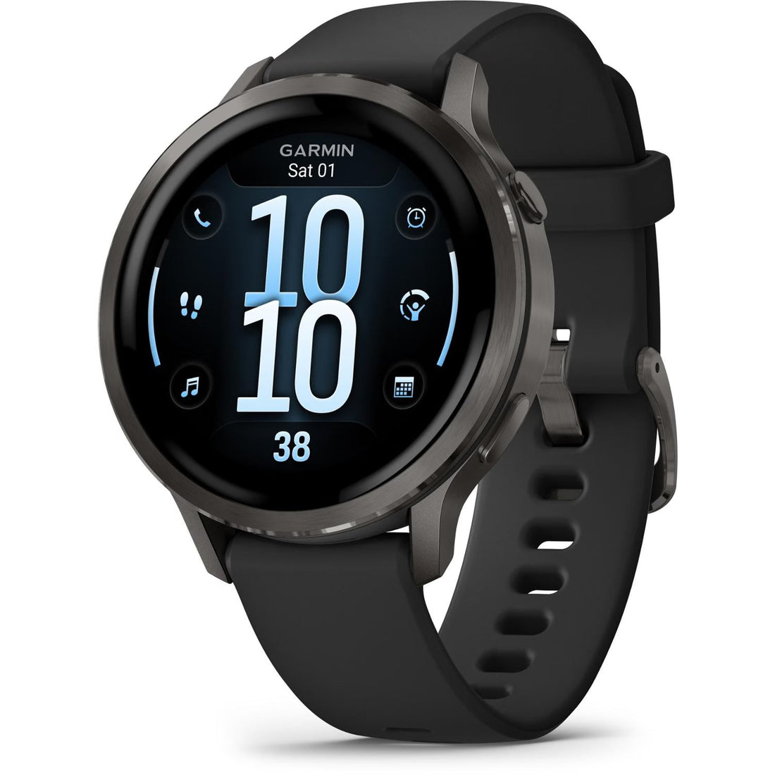 Garmin Venu 4 45 mm smartwatch in slate with black band, compared with Garmin Forerunner models