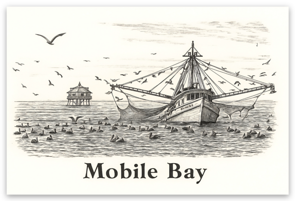 Mobile Bay Shrimp Boat Sticker