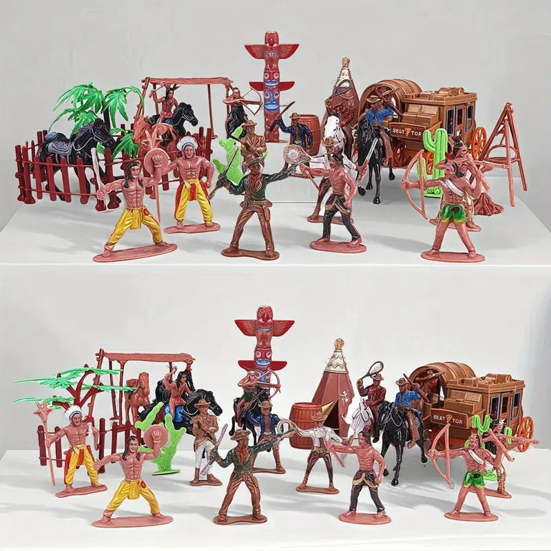 Western Rodeo Playsets Western Cowboy & Native American Playset – 72 Figures & Wagon – Red ...