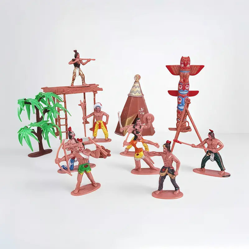 Wild West playset with cowboys, horses, and detailed scene setup