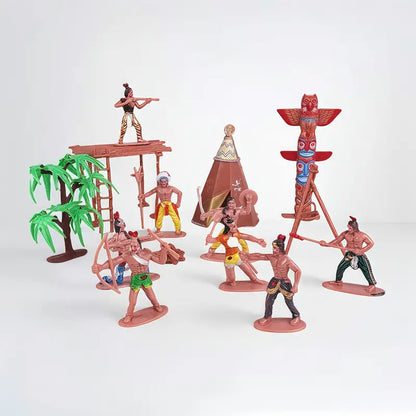 Wild West playset with cowboys, horses, and detailed scene setup