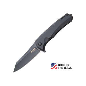 Bear and Son 4 1/2″ Black Aluminum Sideliner w/ Reverse Tanto Blade & Glass Breaker-BE27