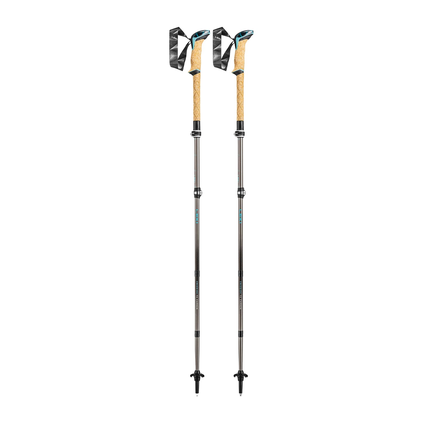 Pair of LEKI Cressida FX Carbon trekking poles displayed side by side in full length.