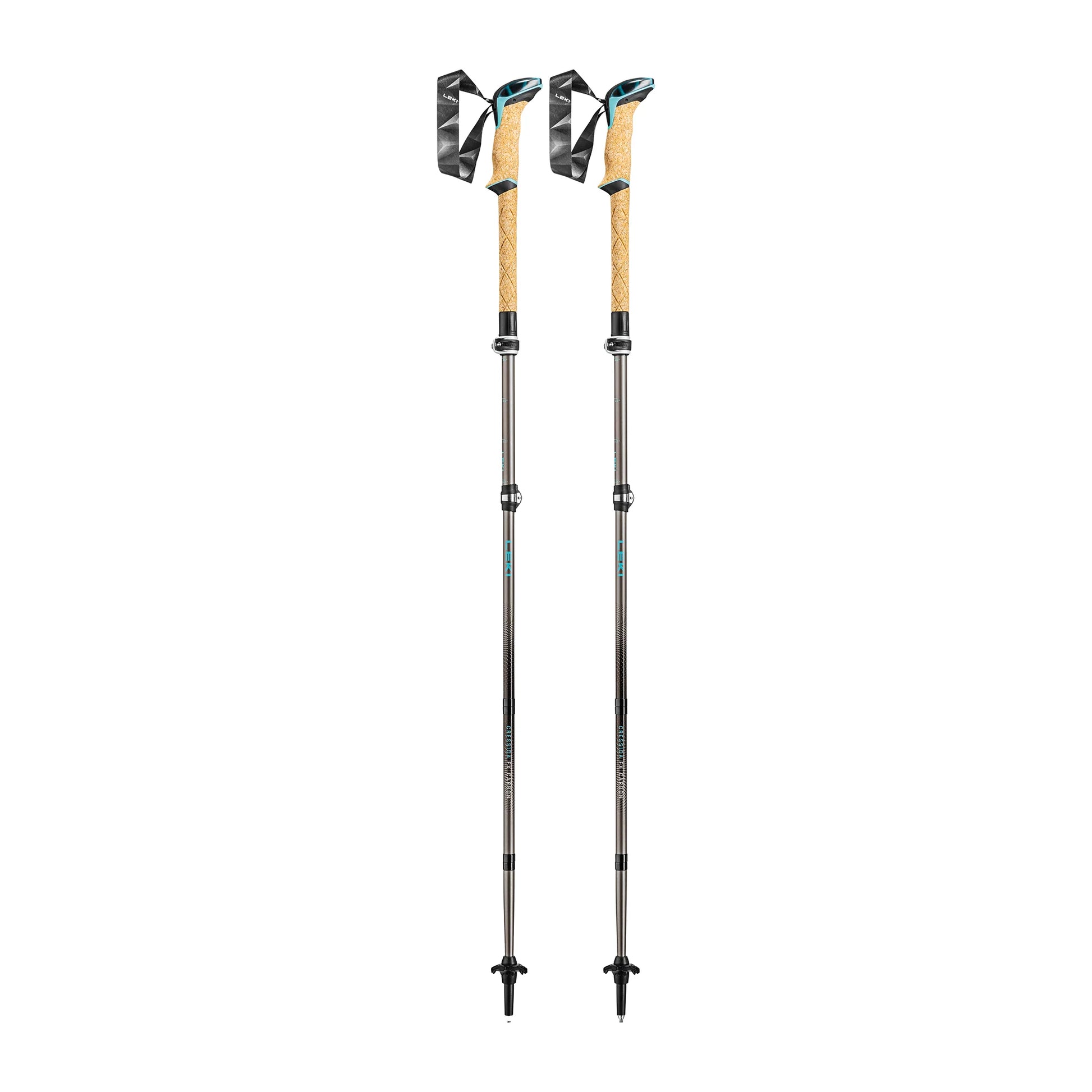 Pair of LEKI Cressida FX Carbon trekking poles displayed side by side in full length.