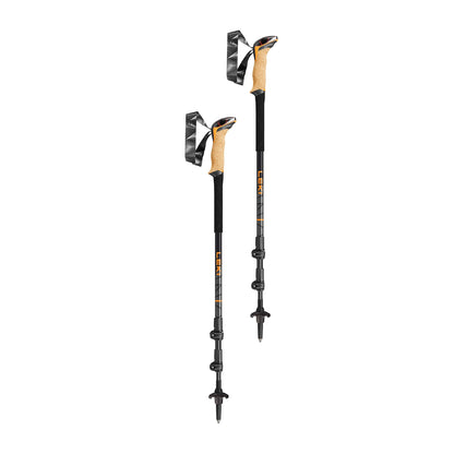 Pair of LEKI Makalu Cork Lite trekking poles with cork grips, black shafts, and adjustable aluminum segments.