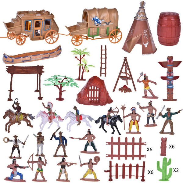 61 PCs Wild West Cowboys and Indians Plastic Figures