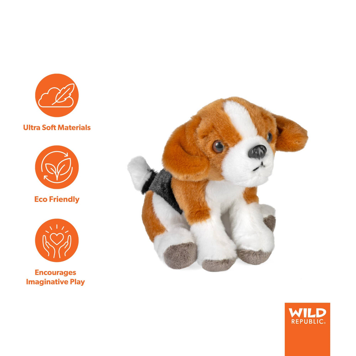 Wild Republic Pocketkins Eco Beagle Stuffed Animal, 5 Inch, manufacturer feature graphic