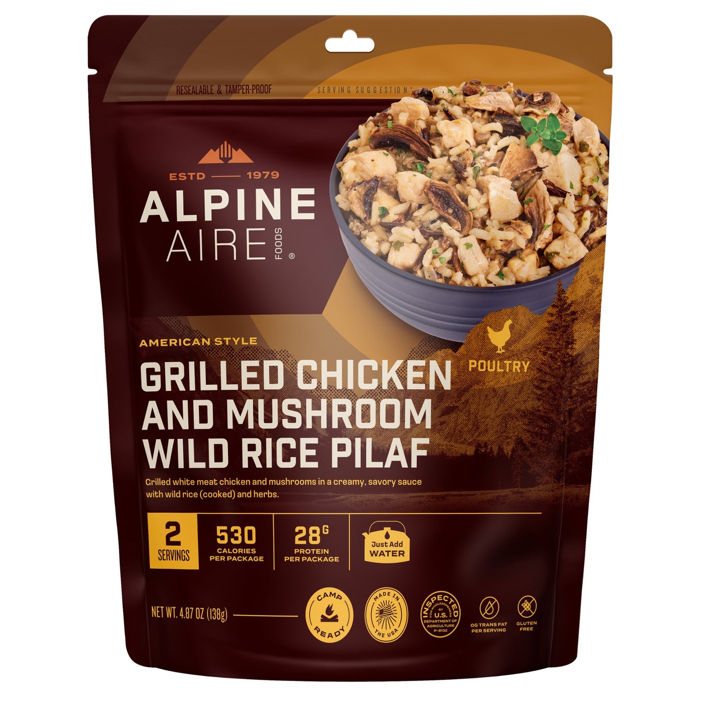 AlpineAire Grilled Chicken & Mushroom Wild Rice Pilaf Freeze-Dried Meal