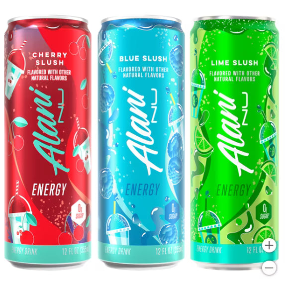 Alani Nu Energy Drink – Sugar-Free Energy (Lime Slush, Cherry Slush, and Blue Slush 12oz)
