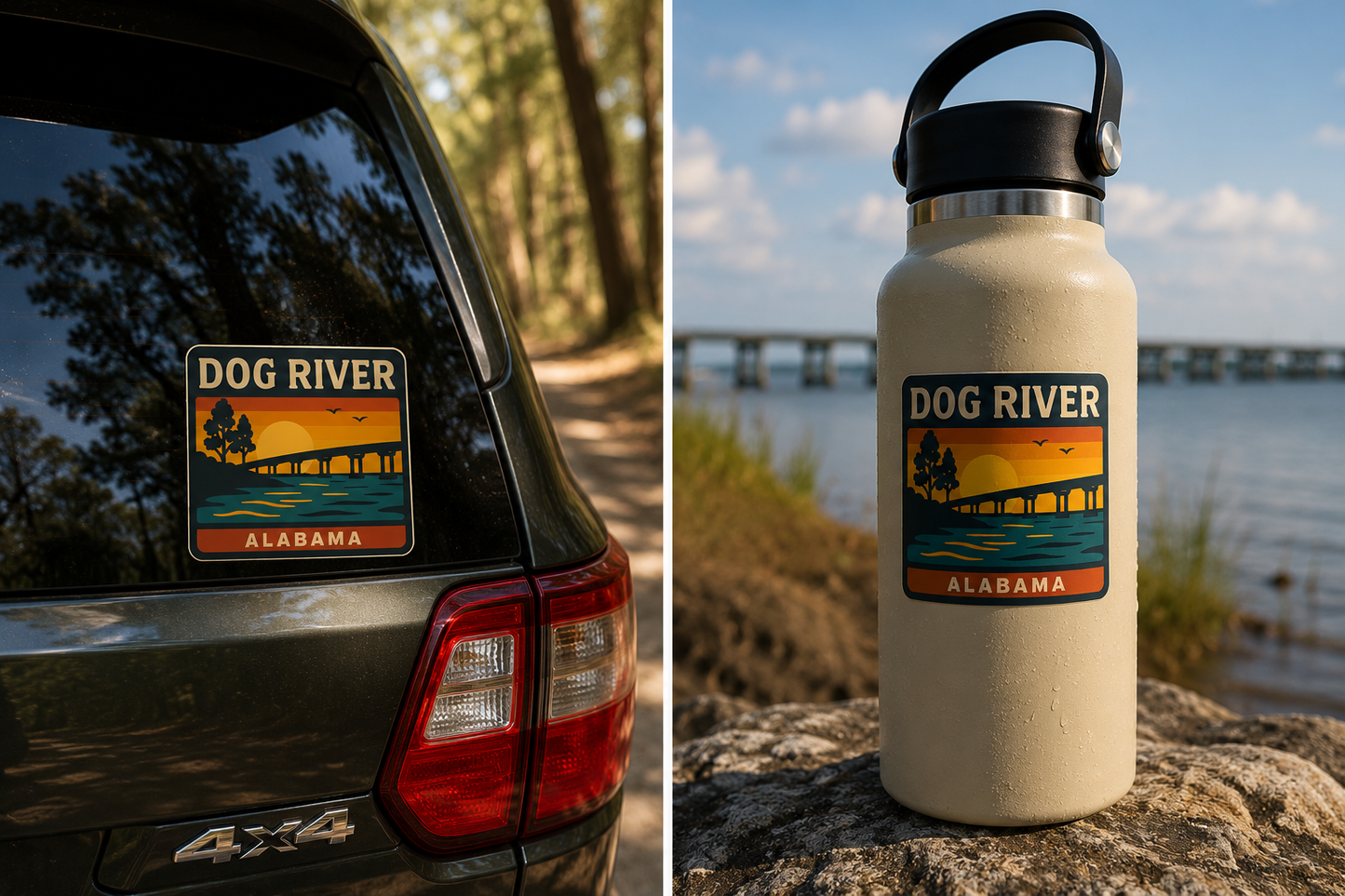 Dog River Sunset Sticker