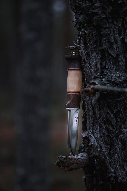 Helle Harding Fixed Blade Knife – Curly Birch & Laminated Steel