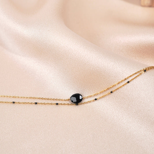 Victoire Collection Double Row Steel Bracelet with Fine Black Onyx Stone Chain