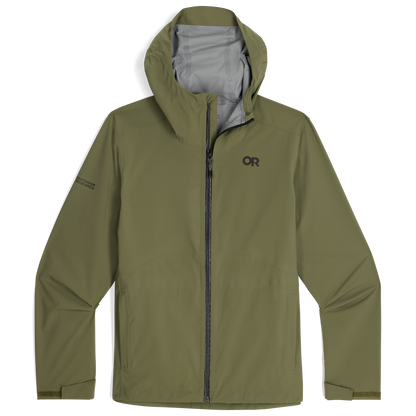 Outdoor Research men's Stratoburst Stretch Rain Jacket in Ranger Green