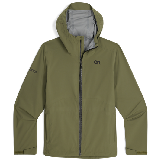 Outdoor Research men's Stratoburst Stretch Rain Jacket in Ranger Green