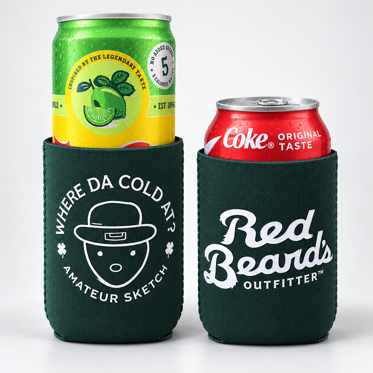 Amateur Sketch can hugger shown on standard and tall beverage cans
