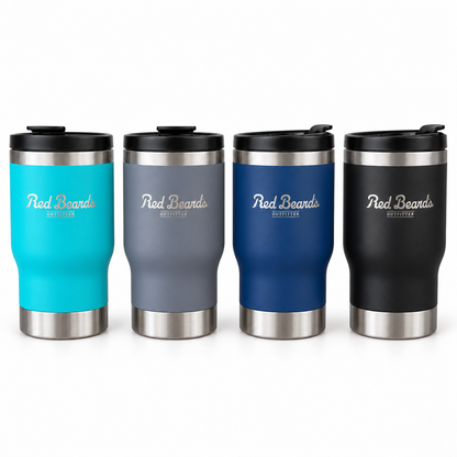 Dockside drink huggers in teal, gray, navy and black with matching silver engraving