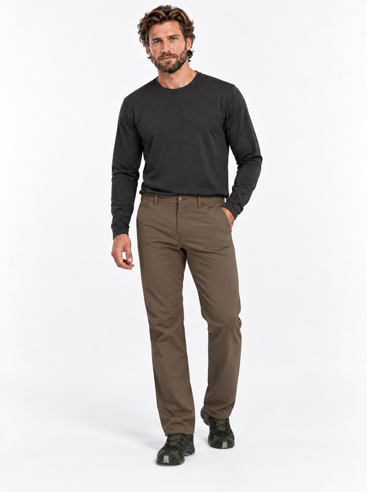 RBO model wearing Outdoor Research Ferrosi Pant Men's in Morel
