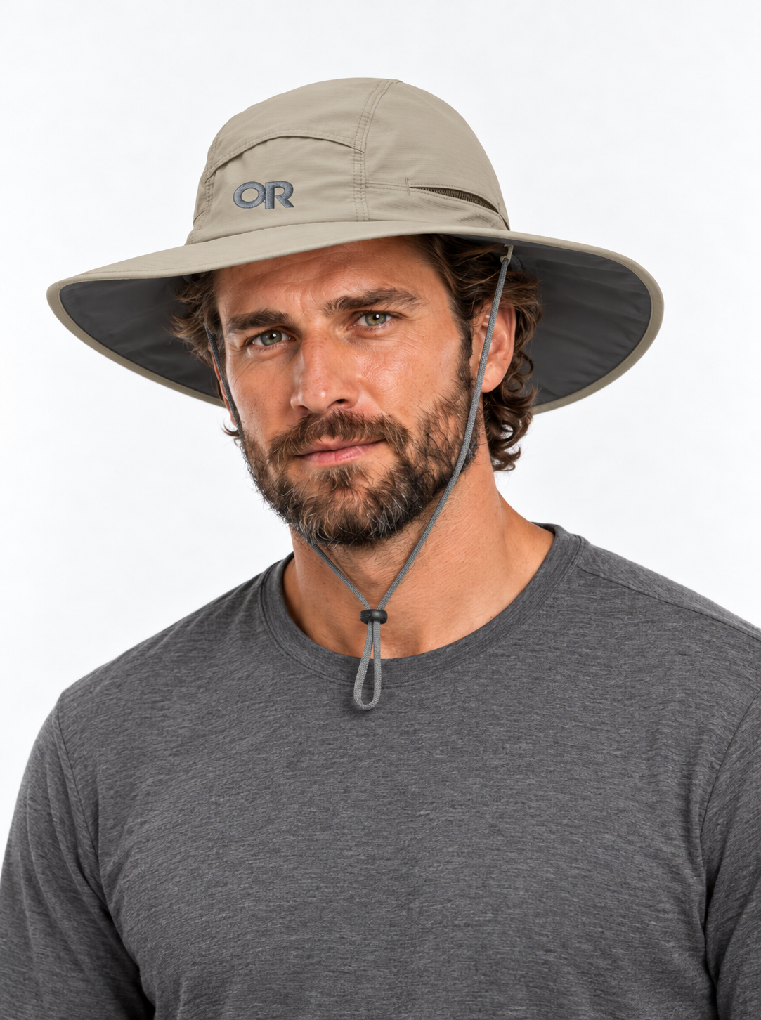 RBO model wearing Outdoor Research Sunbriolet Sun Hat in Khaki
