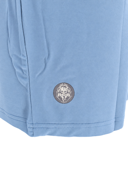RBO Stealth Hoodie in Coastal Blue, product-only hem logo detail view