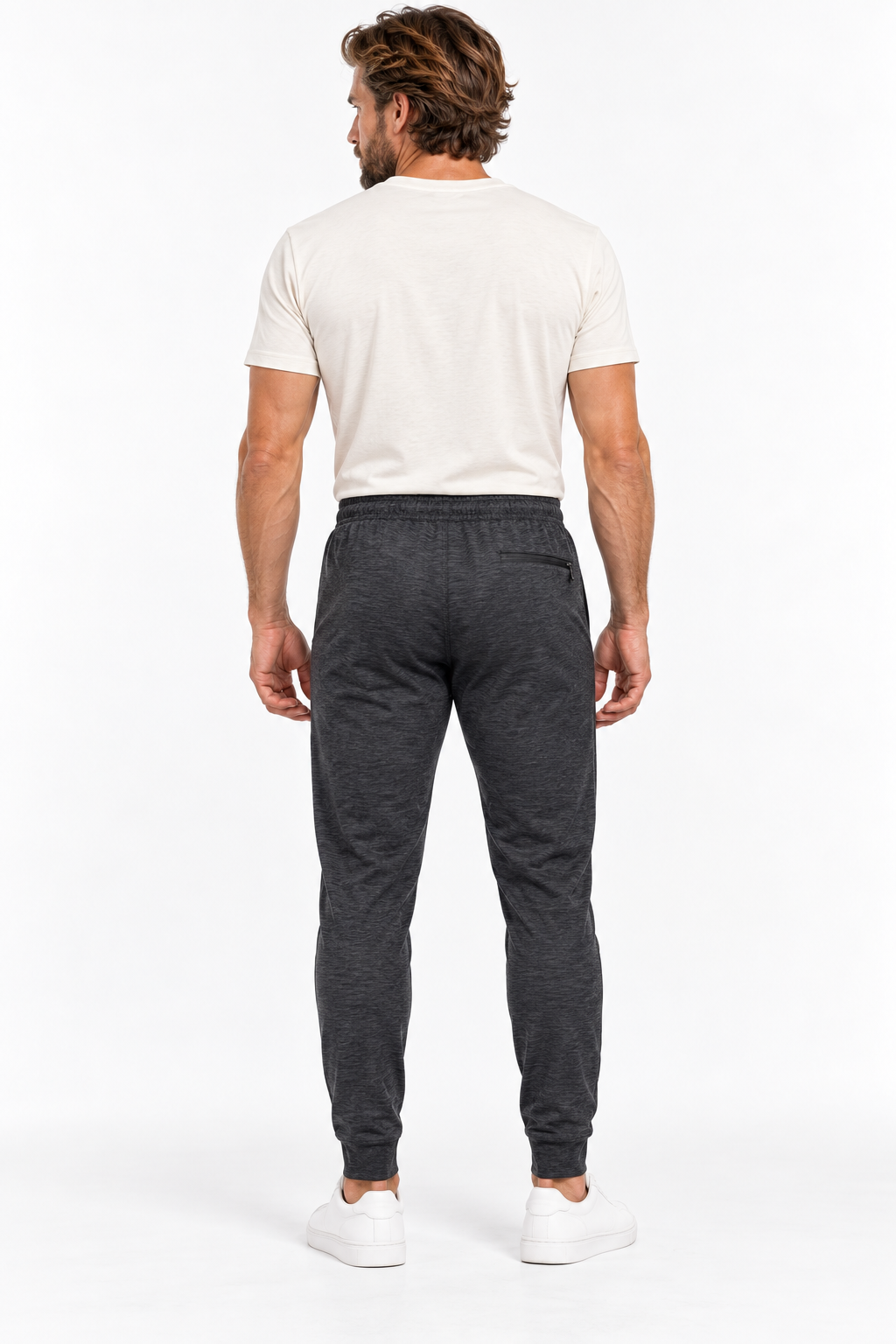 Red Beard's Whitney men's jogger in Heather Black on model, back view