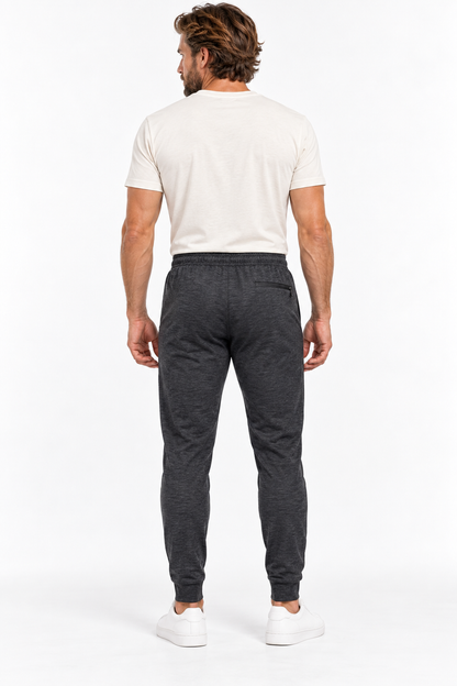 Red Beard's Whitney men's jogger in Heather Black on model, back view