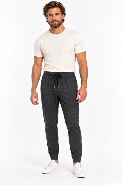 Red Beard's Whitney men's jogger in Heather Black on model, front view