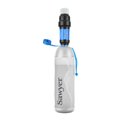 Sawyer Squeeze filtration kit with CNOC Premium 1 liter bottle and cleaning accessories