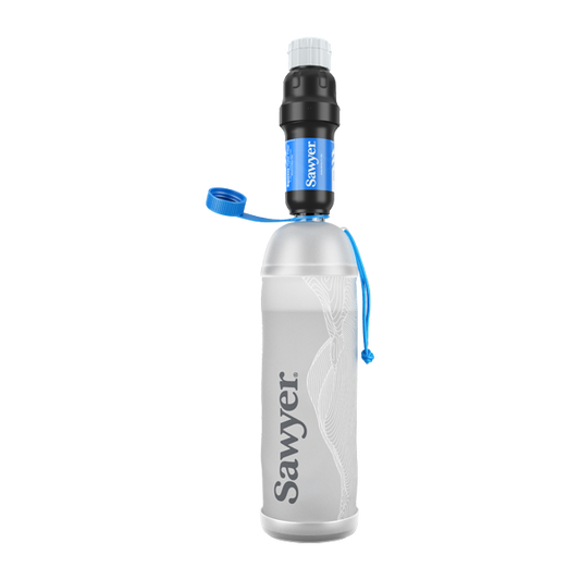 Sawyer Squeeze filtration kit with CNOC Premium 1 liter bottle and cleaning accessories
