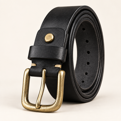 Tensaw Heritage Full-Grain Leather Belt in Black with solid brass buckle