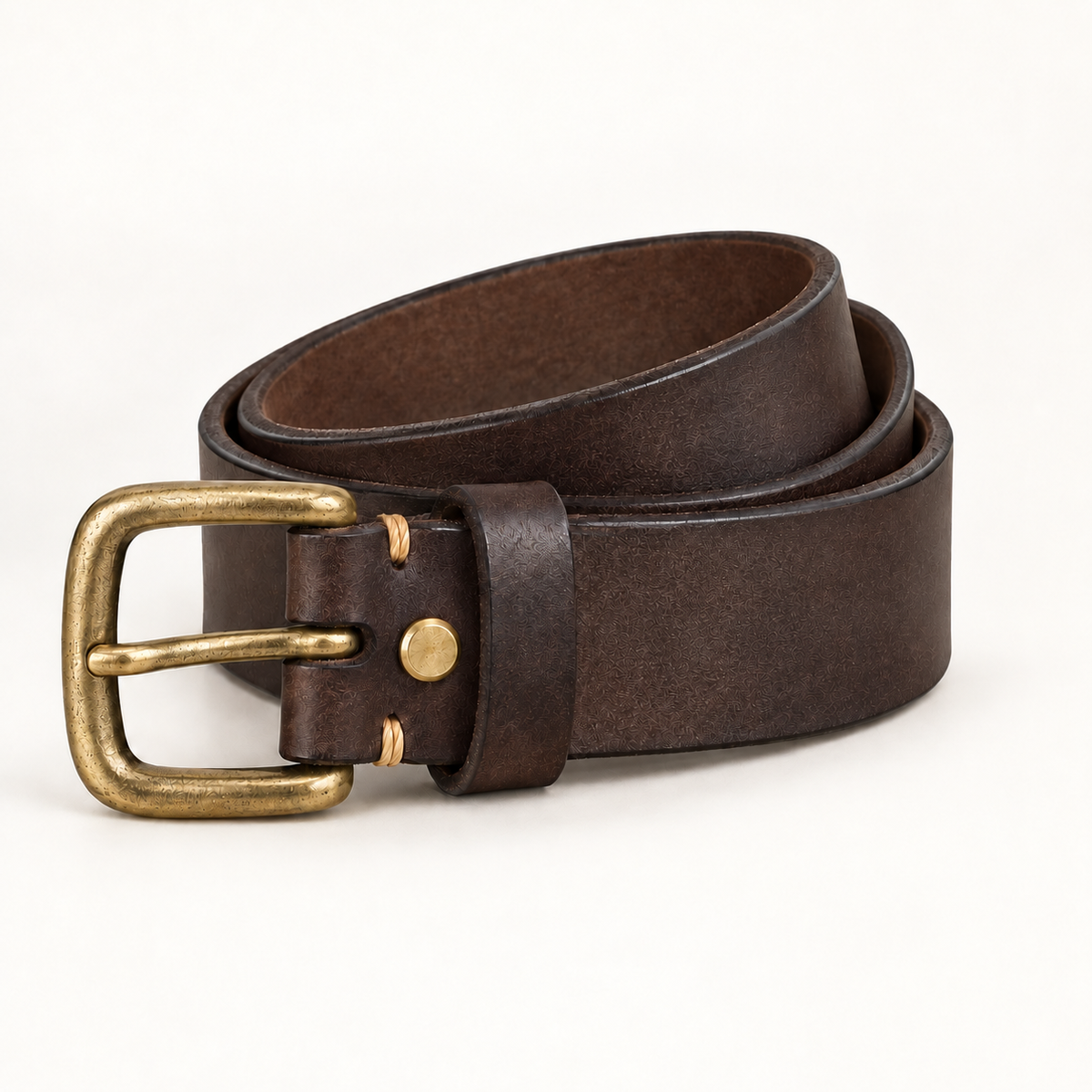 Tensaw Heritage Full-Grain Leather Belt in Brown rolled with solid brass buckle