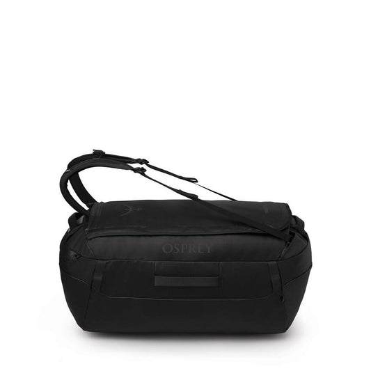 Osprey Transporter Duffel 95 in Raven Black, front view with closed top flap