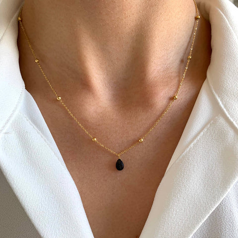 Victoire Collection Fine Necklace with Black Onyx Stone Pendant: Black Onyx
