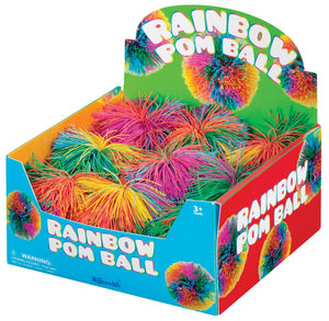 Toysmith 3.5" Rainbow Pom Ball, Squishy, Soft, Colorful