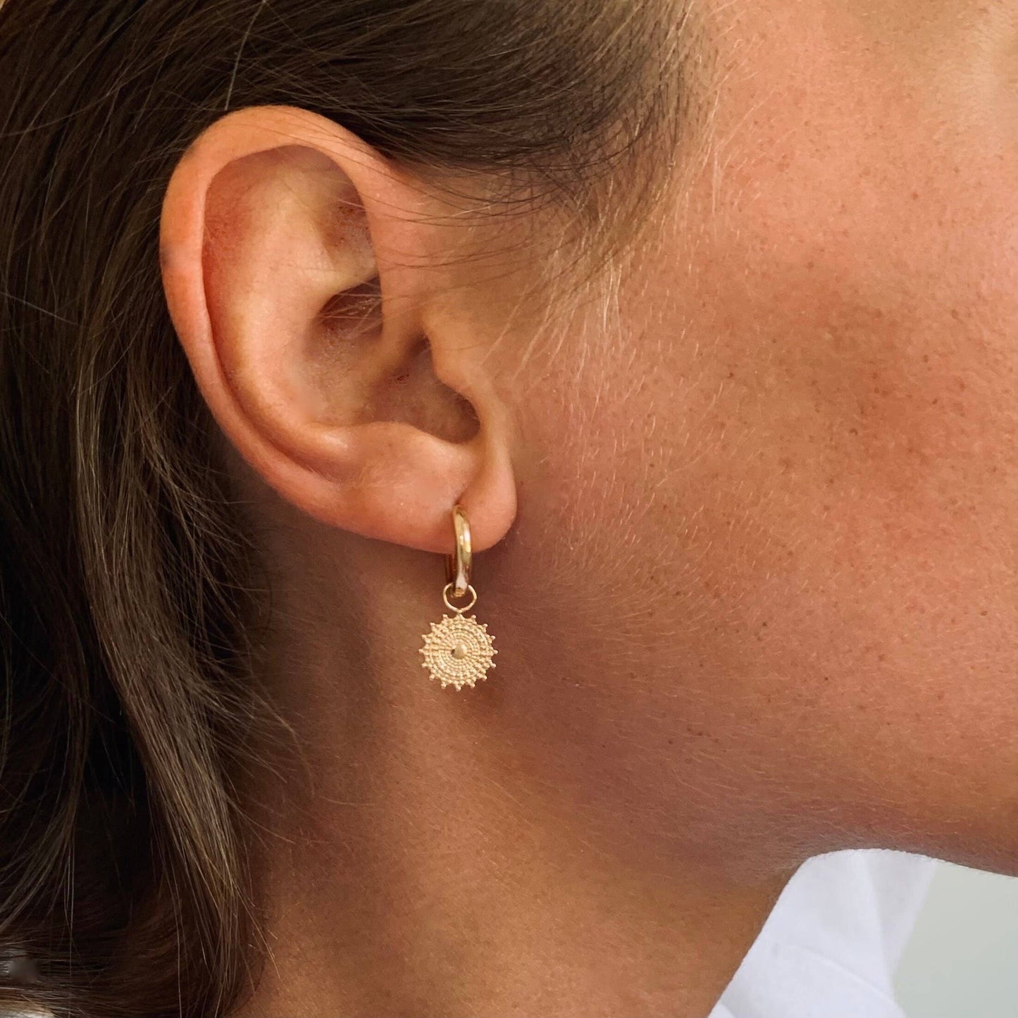 Victoire Collection Gold-Plated Round Sun Pendant Earrings