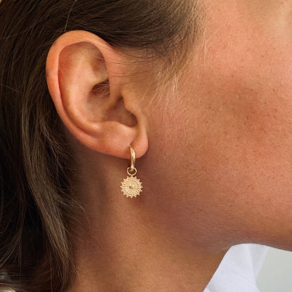 Victoire Collection Gold-Plated Round Sun Pendant Earrings