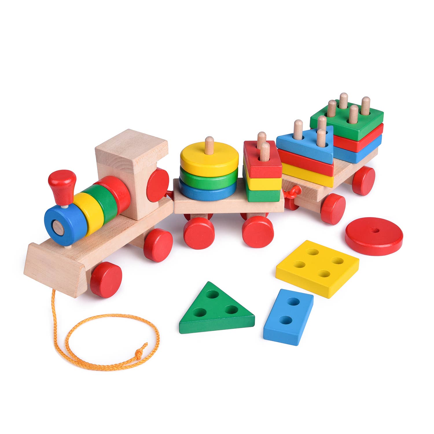 15.5 Inches Wooden Train Shape Sorter and Stacking Toys