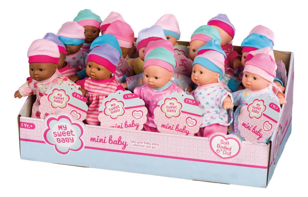Toysmith My Sweet Baby 6" Mini Babies-Asst Skin Tones Dolls