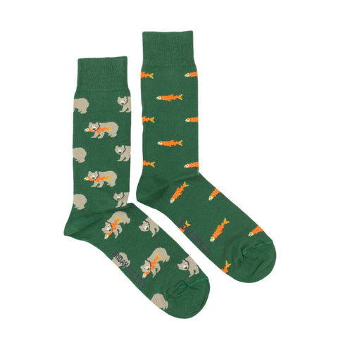 Friday Sock Co. - Men’s Socks | Grizzly Bear & Salmon | Wildlife | Mismatched